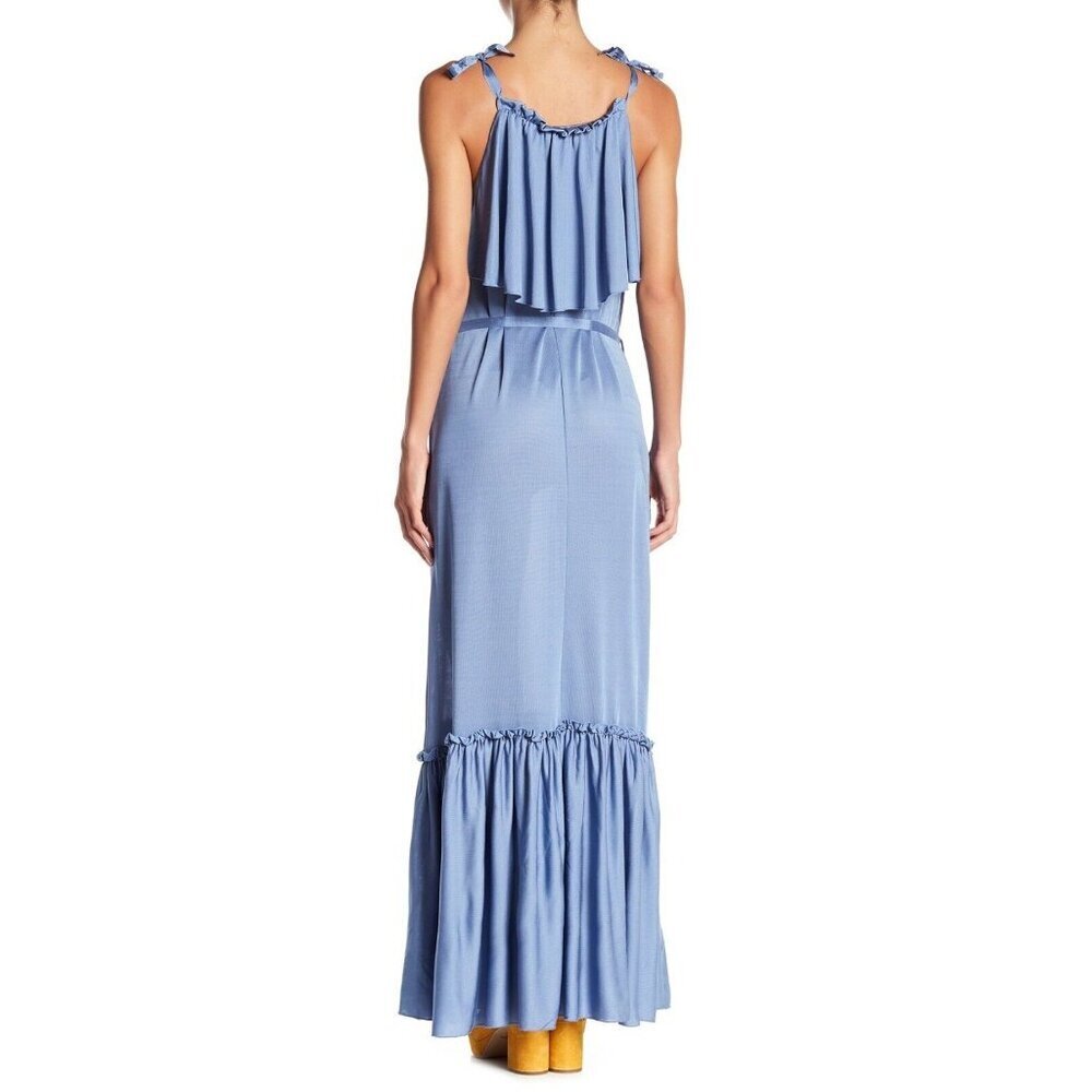 Free People Blue Maxi Dress Ruffle Sleeveless Strappy Popover SZ M NWT $250 - Picture 2 of 2